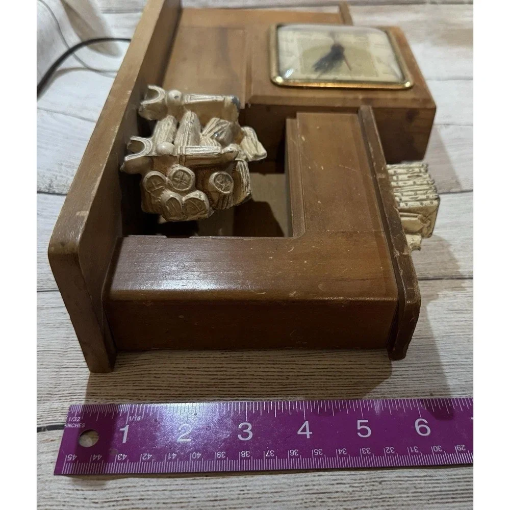 Vintage United Clock Company Wood Mantel Clock Fireplace Night Light Works VIDEO